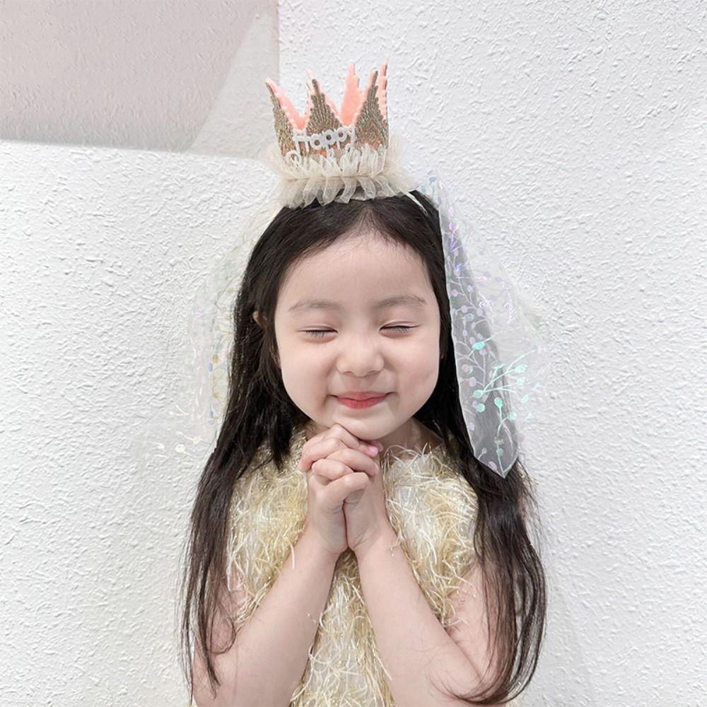 Аксессуары для волос с днем ​​рождения, повязка для волос, головной убор, повязка с короной, милый кружевной сетчатый обруч для волос для девочек