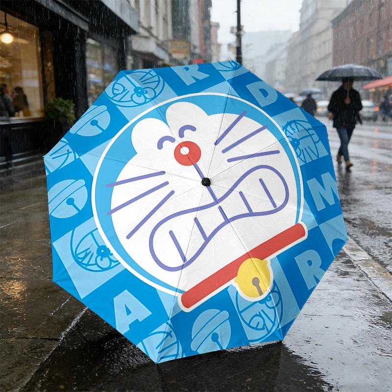 Doraemon Icon 8 Ribs 3Fold Black Glue Uv Protection Umbrella Sun Protection Rainproof Compact Folding Umbrella For Travel Daily Use C92357