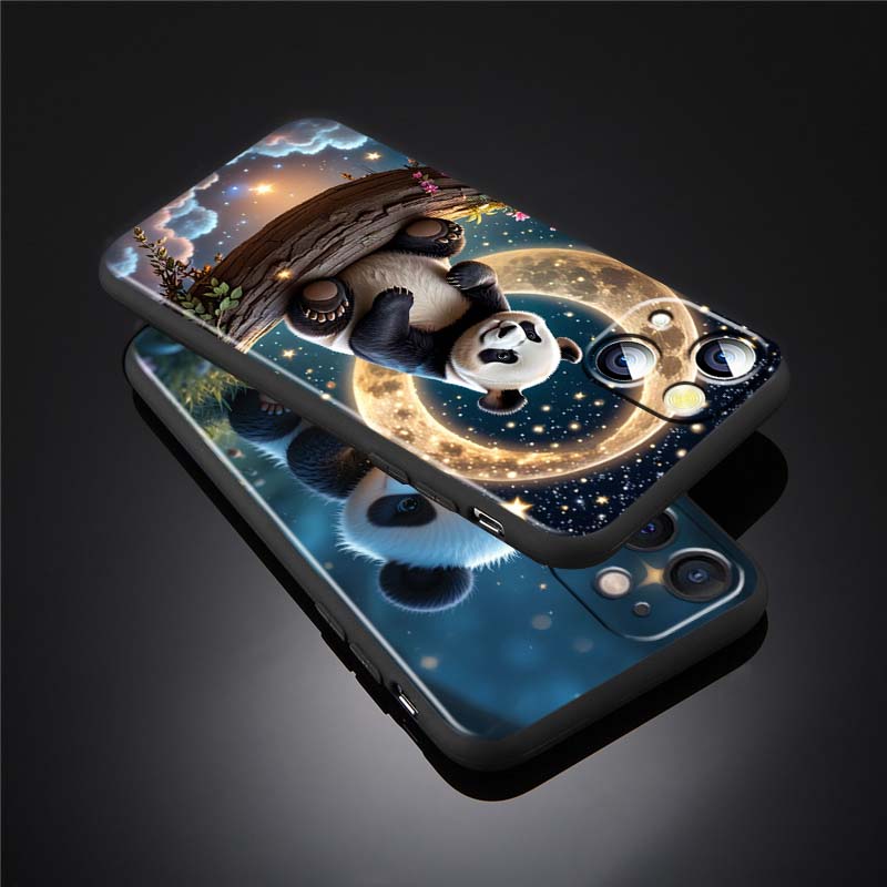 Мультяшный Аниме Панда Милый Для Apple iPhone 17 16 16E 15 14 13 12 11 Pro Max Plus Черный Мягкий Силиконовый Чехол для Телефона