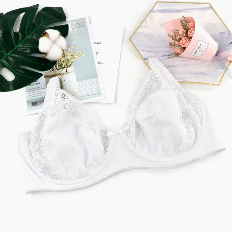Французский цветочный дизайн Женский бюстгальтер полной чашки большого размера Тонкое дышащее однослойное кружевное нижнее белье со стальной поддержкой