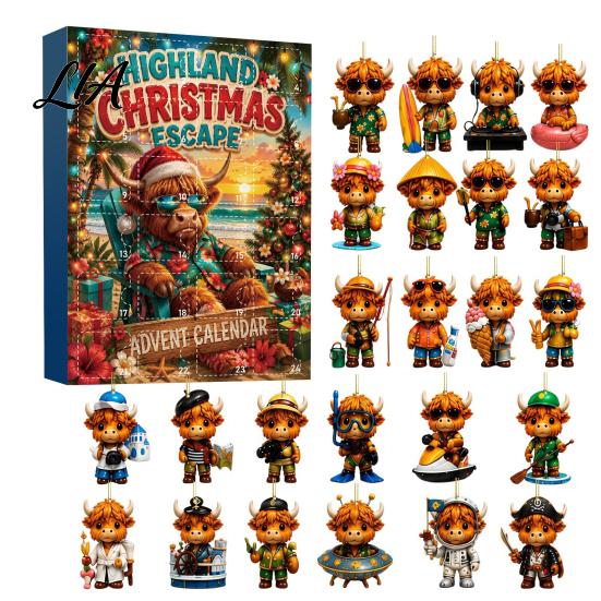Advent Calendar for Adults Highland Cow Calendars 2026, 2D Acrylic Ornaments, 24 Days Christmas Holiday Gifts Countdown with Collectible Mini Figures