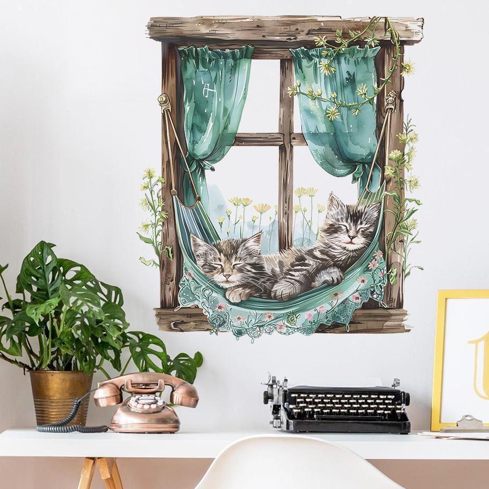 Поддельные наклейки на стену с изображением спящего котенка из мультфильма «Детская спальня» для украшения дома