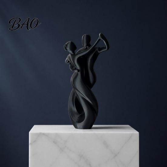 Matte Black Sculpture 3D Printing Art Ornament, Dancing Couple Model, Abstract Tango Dance Statue, with Stable Base Figurine for Home Decor Modern