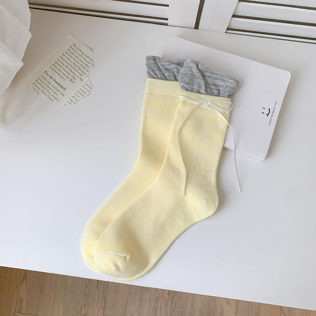 Stacked socks children's bud medium tube women's socks bow cute small white leather shoes medium long socks