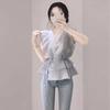 Женская летняя дизайнерская рубашка из шифона, темпераментный топ с V-образным вырезом