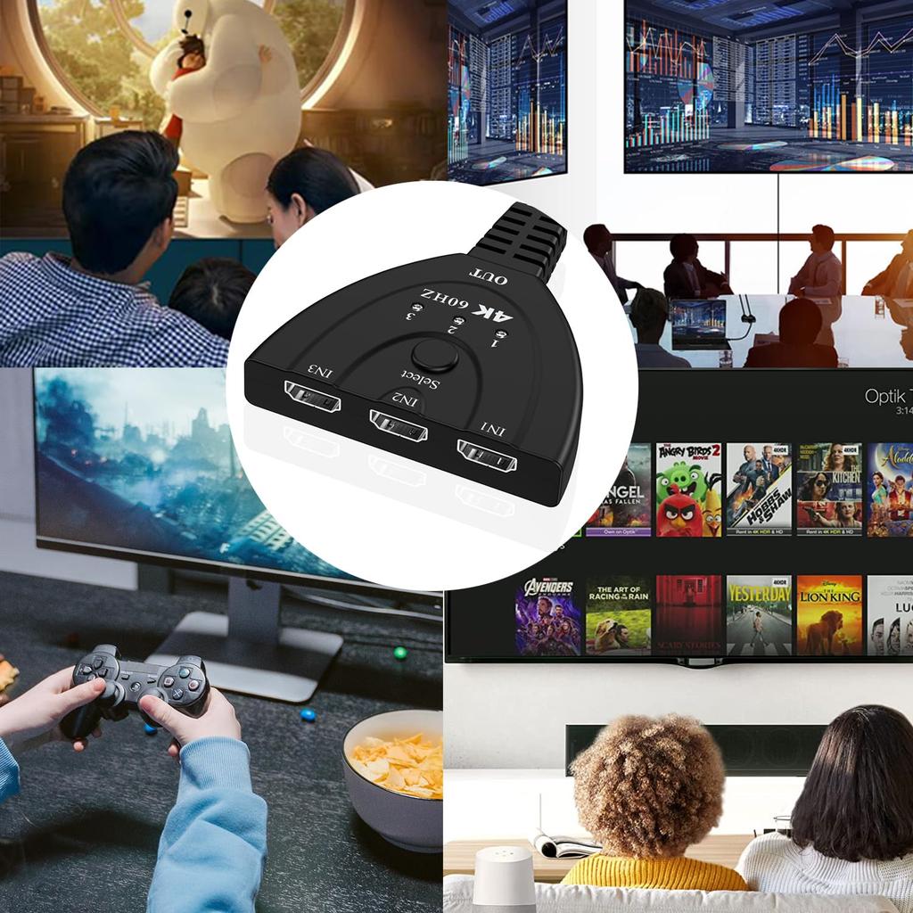 HDMI 3 Выхода AV для Добавления HDMI Портов для Решения Проблемы Нехватки HDMI Портов 3D Аудио Совместимо с Fire TV 2.0 Переключатель, Входы/1 Разветвитель, Селектор 4K@60Hz,