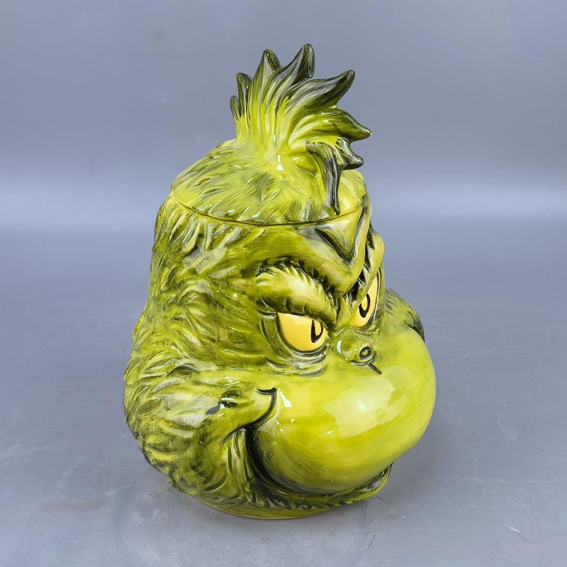Christmas High-Value Turtle Ceramic Green-Haired Grinch Mask Candy Jar Weird Weird Storage Jar