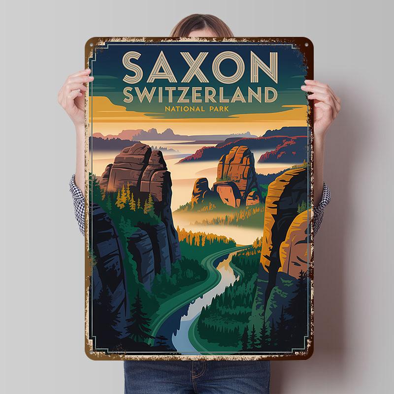 Saxon Switzerland National Park Printing Poster Customized Retro Wall Art Vintage Metal Signs for Room Aesthetic Decoration Home