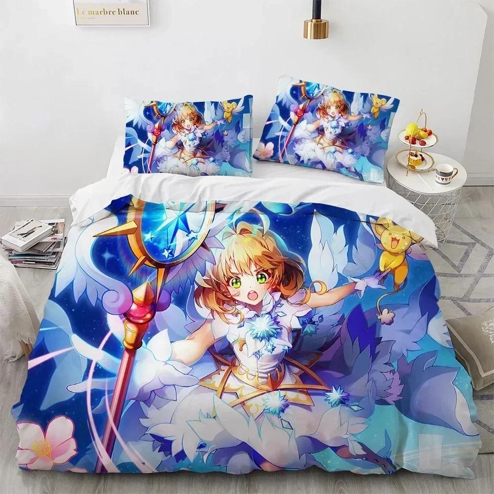 Аниме Cardcaptor Sakura Постельное белье Пододеяльник Простыня Печатный комплект постельного белья Наволочка Кровать Полный Queen King Размер Одеяло Спальня