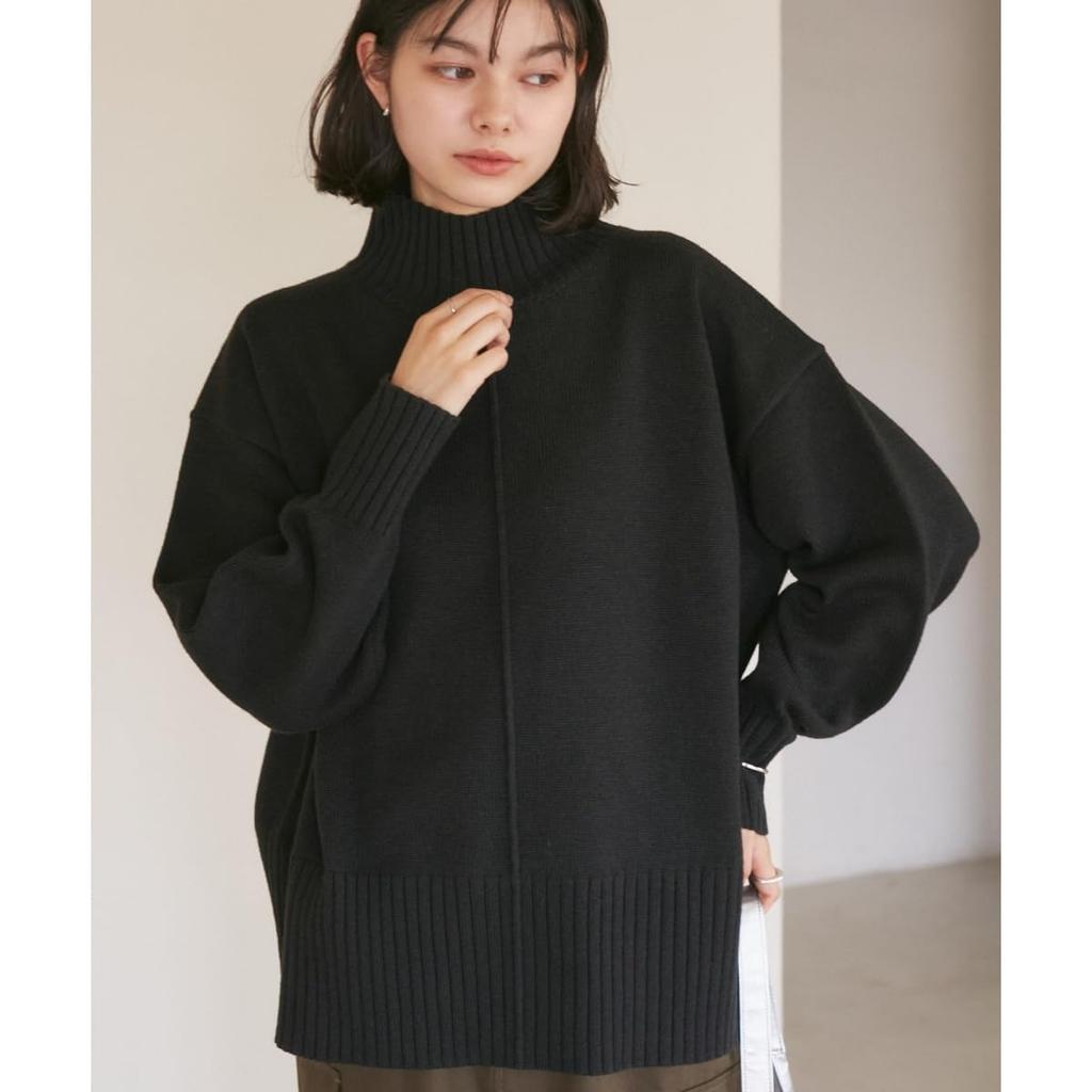 ROPE PICNIC GDM54110 Black Knit Pullover with Center Machine Perfect for Coordinating with Other Items Women's (01) Tuck, Mid-Length, Anti-Static,