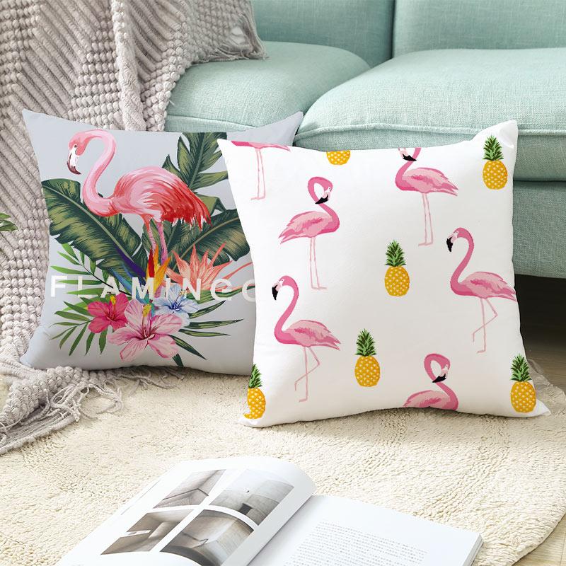 Summer Tropical Plant Flamingo Decorative Pillowcase Green Leaf Pillowcase Flamingo Pillowcase