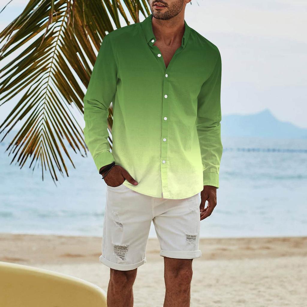 Мужская модная повседневная футболка с длинным рукавом и принтом на пуговицах, рубашка обычного кроя