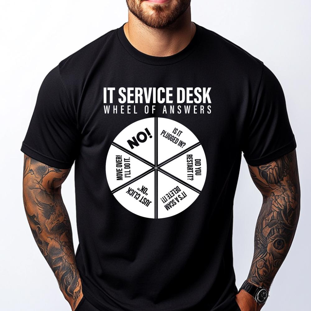 It Servicedesk Wheel Of Answers Computer Repair For It Freaks 3XL Men Clothing Graphic Tee Shirt New Year