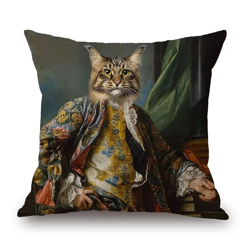 Европейская королевская королева Кошка Портрет Животные Ручная роспись Чехлы для подушек Декоративные подушки для дивана Подушки