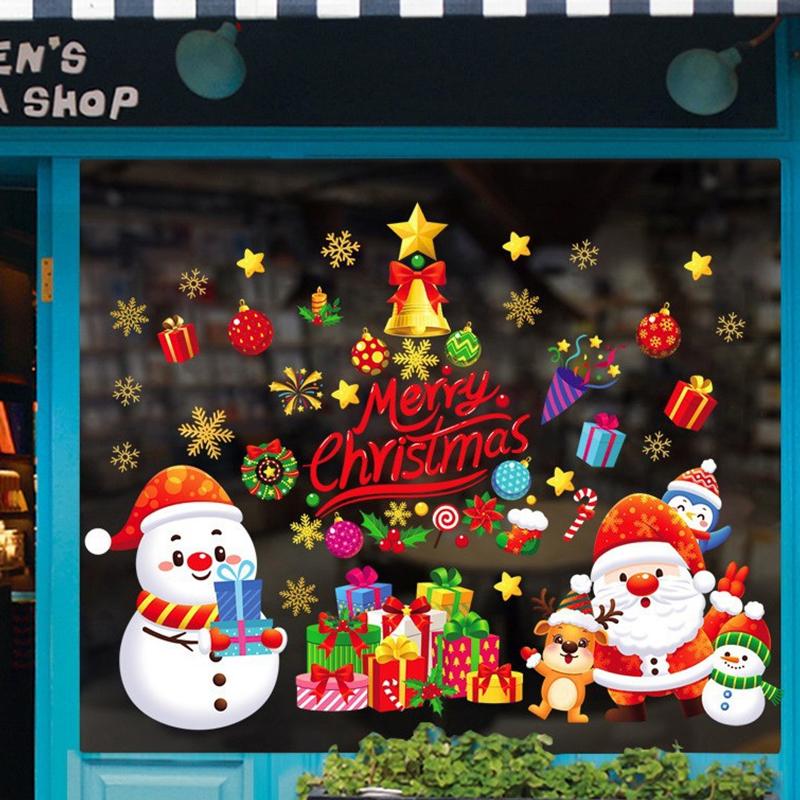Рождественский Снеговик Снежинка Дед Мороз Украшения для Домашней Вечеринки Наклейки Электростатические Наклейки на Стекло Окно Стену Новый Год
