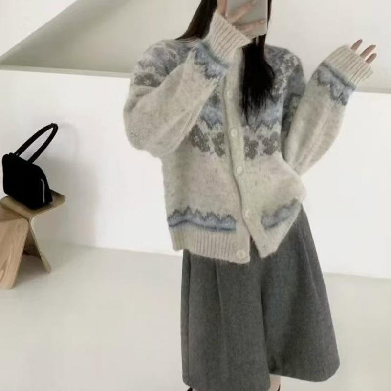 Женский ретро кардиган в стиле Fair Isle - Осенне-зимний свободный свитер-верхняя одежда