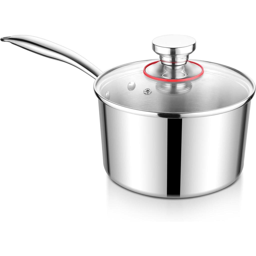 Маленькая кастрюля емкостью 1 кварта, трехслойная кастрюля для молочного соуса из нержавеющей стали со стеклянной крышкой, кухонная индукционная посуда для приготовления тушения, которую можно мыть в посудомоечной машине