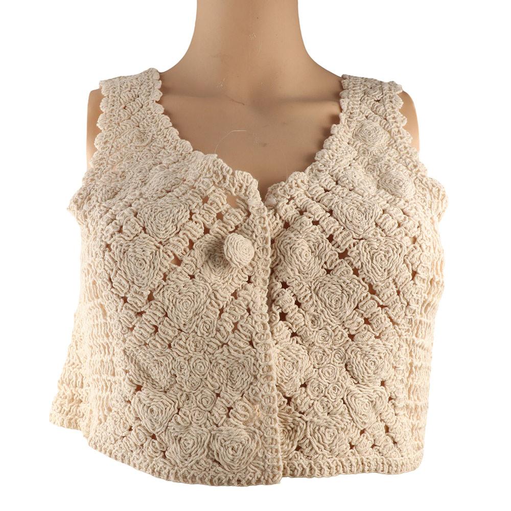 V-Neck Hollow Sleeveless Women's Crochet Camisoles Short Vest Ethnic Style Cardigan Knitted Tops