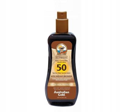 Гель-спрей с бронзатором SPF50.