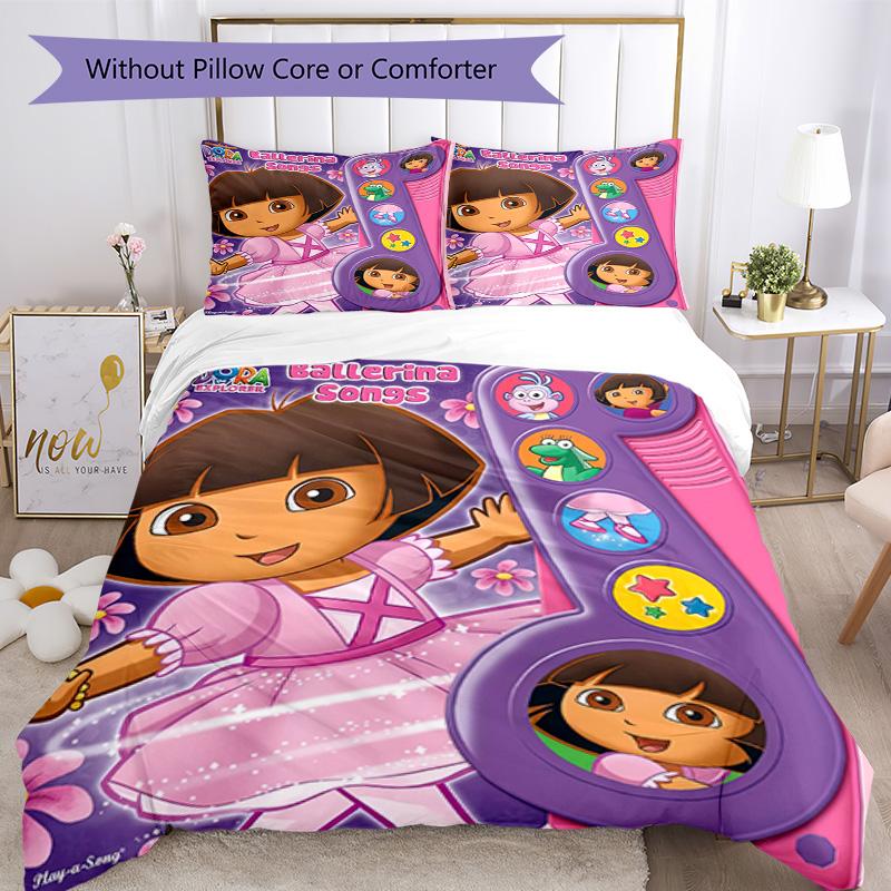 Dora Explorer Bedding Set Breathable Duvet Cover with Pillowcases Decorative Bed Linen for Bedroom Home Decoration Birthday Gift