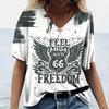 Популярные женские футболки с 3D-принтом US Route 66 и v-образным вырезом, повседневные женские пуловеры с короткими рукавами, модные топы, женская одежда