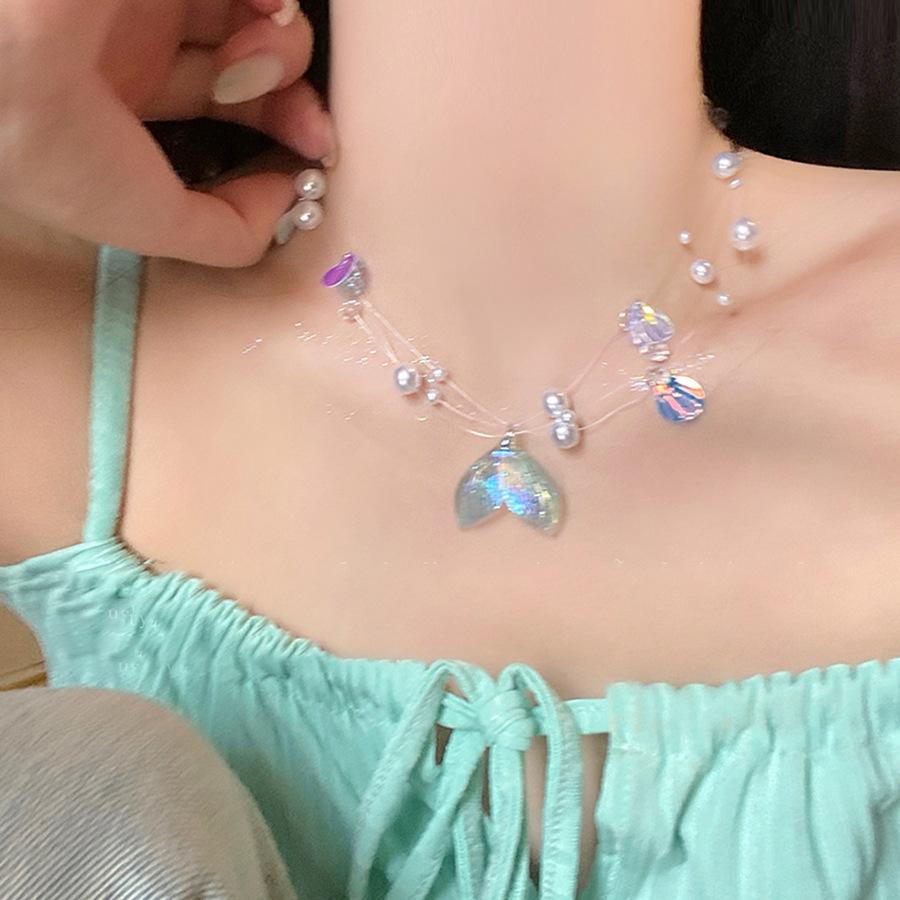 Жемчужная стеклянная ракушка кулон ожерелье модное изысканное маленькое свежее ожерелье-цепочка на ключицу в стиле кэжуал для отпуска для женщин