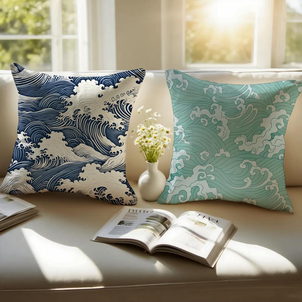 Wave Pattern Pillow Fresh Ins Style Decor Cushion Cover Pillowcase Anti-Dustmite Invisible Zipper Short Plush Sofa Cushion
