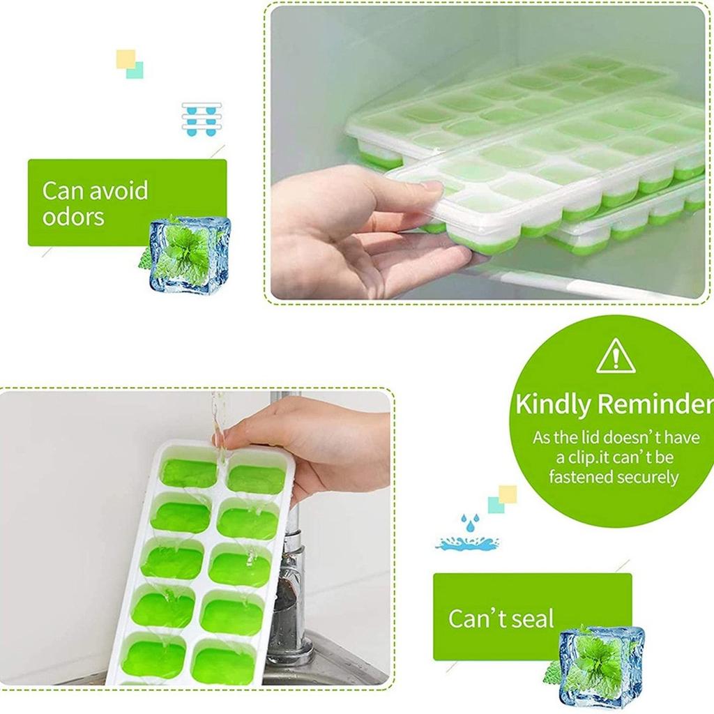 14 Holes Silicone Ice  for Cube Tray Ices Maker  for Mold Trays Containers with Cover