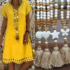 Bohemian Linen Fringed Sweater Chain Handmade String Beads Long Necklace