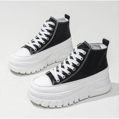 Женские парусиновые кеды на высокой плоской подошве со шнуровкой спереди, повседневная и удобная спортивная обувь с увеличением роста