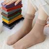 1 Pair Women Winter Socks Mid-tube Thick Plush Japanese Style Elastic Anti-slip Floor Socks Thermal Anti-odor Extra Loose Ankles No Streaks Socks