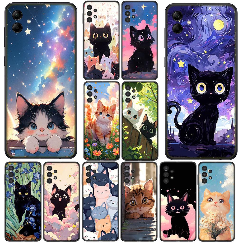 for Motorola Moto G82 G20 G22 G23 G32 G9 G8 G7 Power Plus G41 G52 G30 G71 E22 E13 E20 E32 Phone Case Cartoon Cat Meow Wallpaper