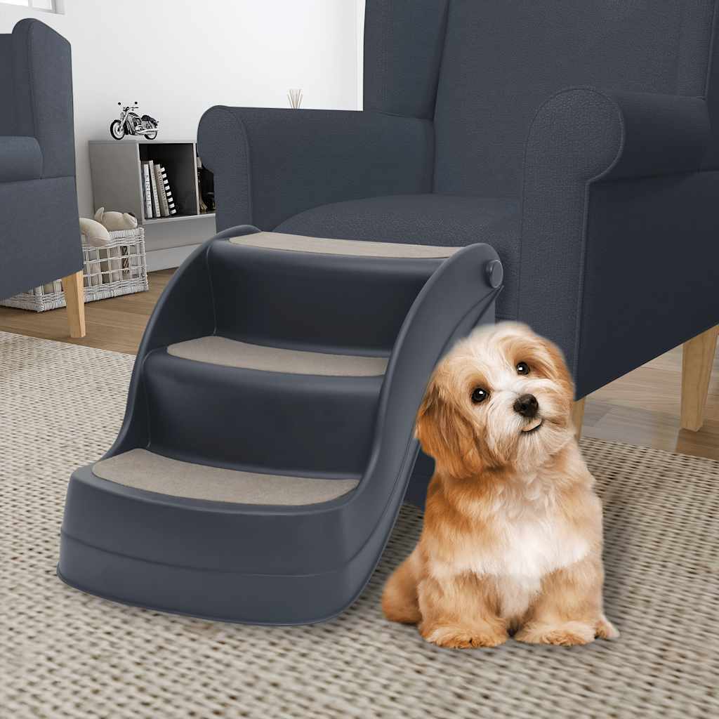 3 Step Foldable Dog Stairs in Dark Gray