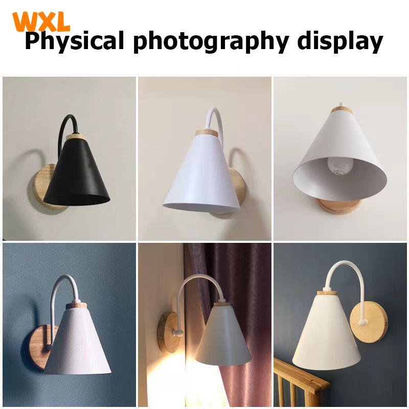 Nordic Wall Lamp Solid Wood Wall Lamps Bedroom Modern Bedside Light Creative Macaron Wall Lights Living Room Restaurant E27