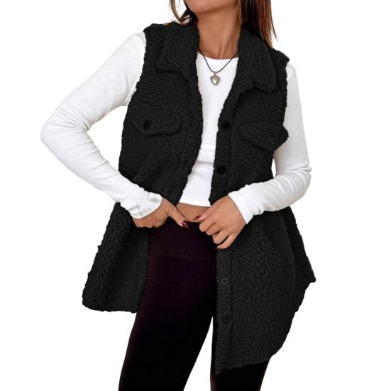 Women's Fuzzy Fleece Vest Casual Oversized Sleeveless Sherpa Jacket Button Down Fluffy Vest