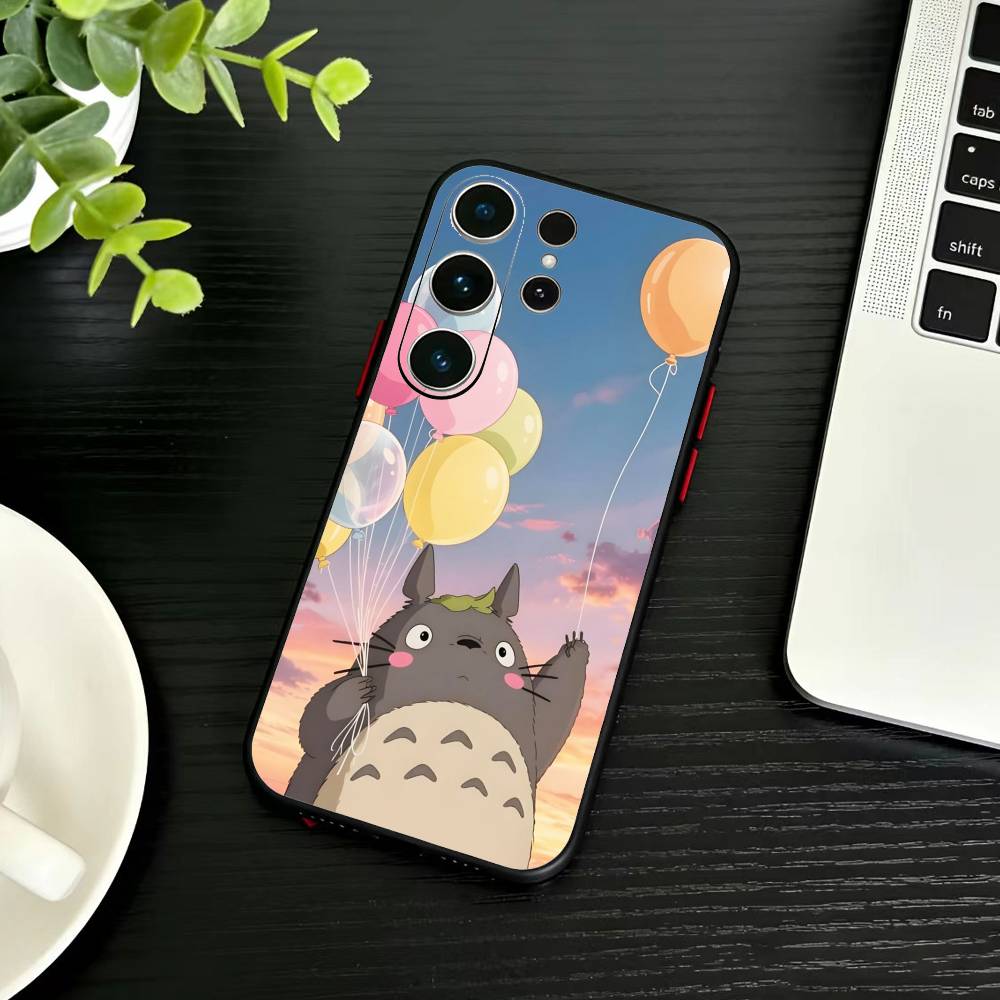 Мультяшный E-Totoro-ES Чехол для телефона Samsung S26,S25,S24,S23,S22,S30,S21,Ultra,Plus,FE 5G Черный Мягкий Чехол
