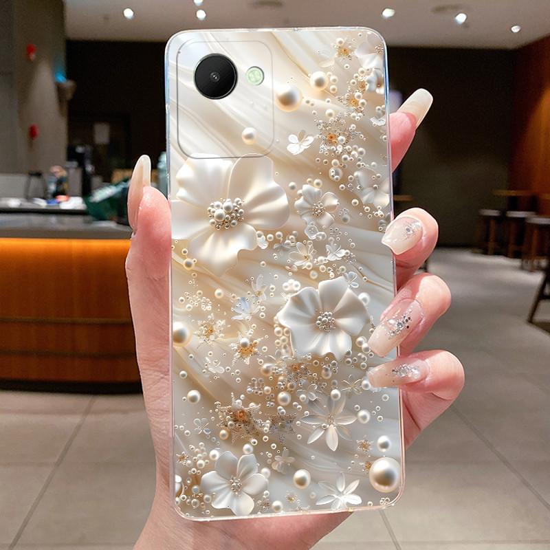 Для Realme C30 C30s Narzo 50i Prime Чехол RMX3581 RMX3690 RMX3506 Задняя крышка Прозрачный силикон Роскошный Бабочка Цветок Корпус Бампер