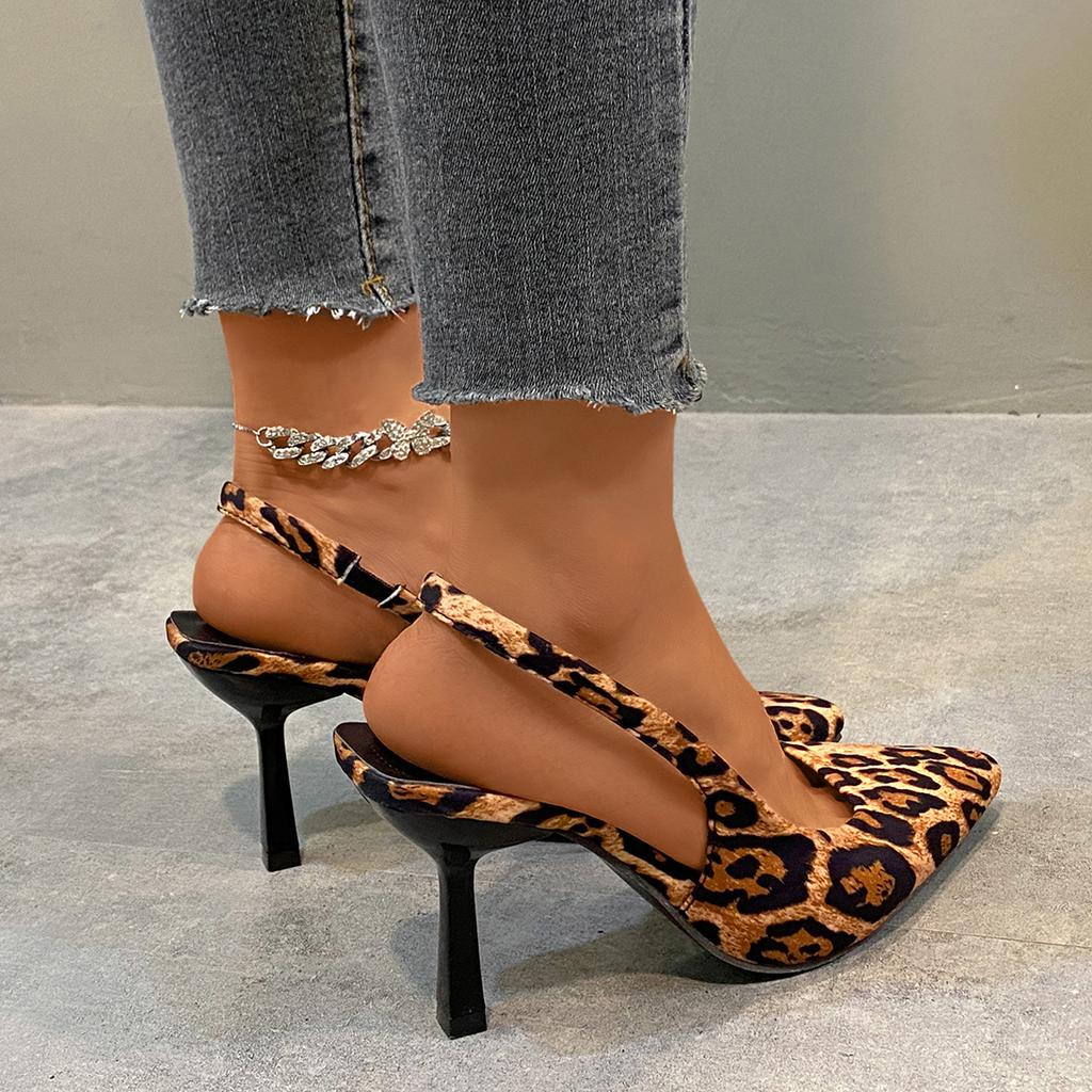 Fashion Shoes Woman 2024 Trend Summer Sexy Pointed Toe Simple Color High Heels Outdoor Casual Party Dress Leopard Print Women's Sandals