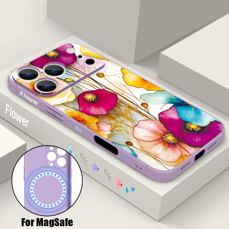 Magnetic Creative Flower Pattern Phone Case For iPhone 17e 17 16 15 14 13 Pro Max 16e For Magsafe Wireless Charge TPU Soft Cover