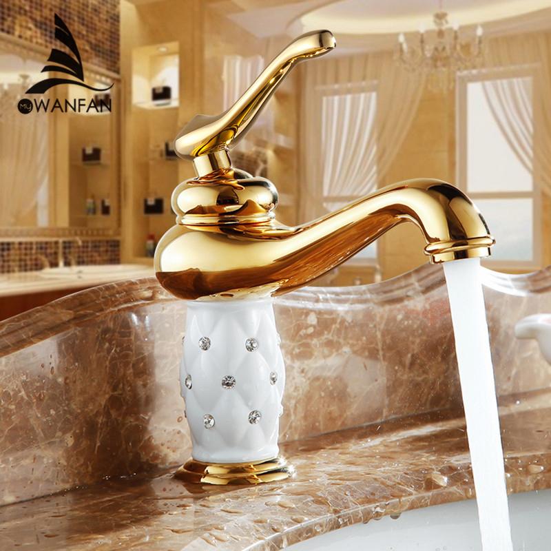 Basin Faucets Brass with Diamond Bathroom Faucet Gold Mixer Tap Single Handle Hot & Cold Washbasin Tap Torneiras Banheiro 7301K