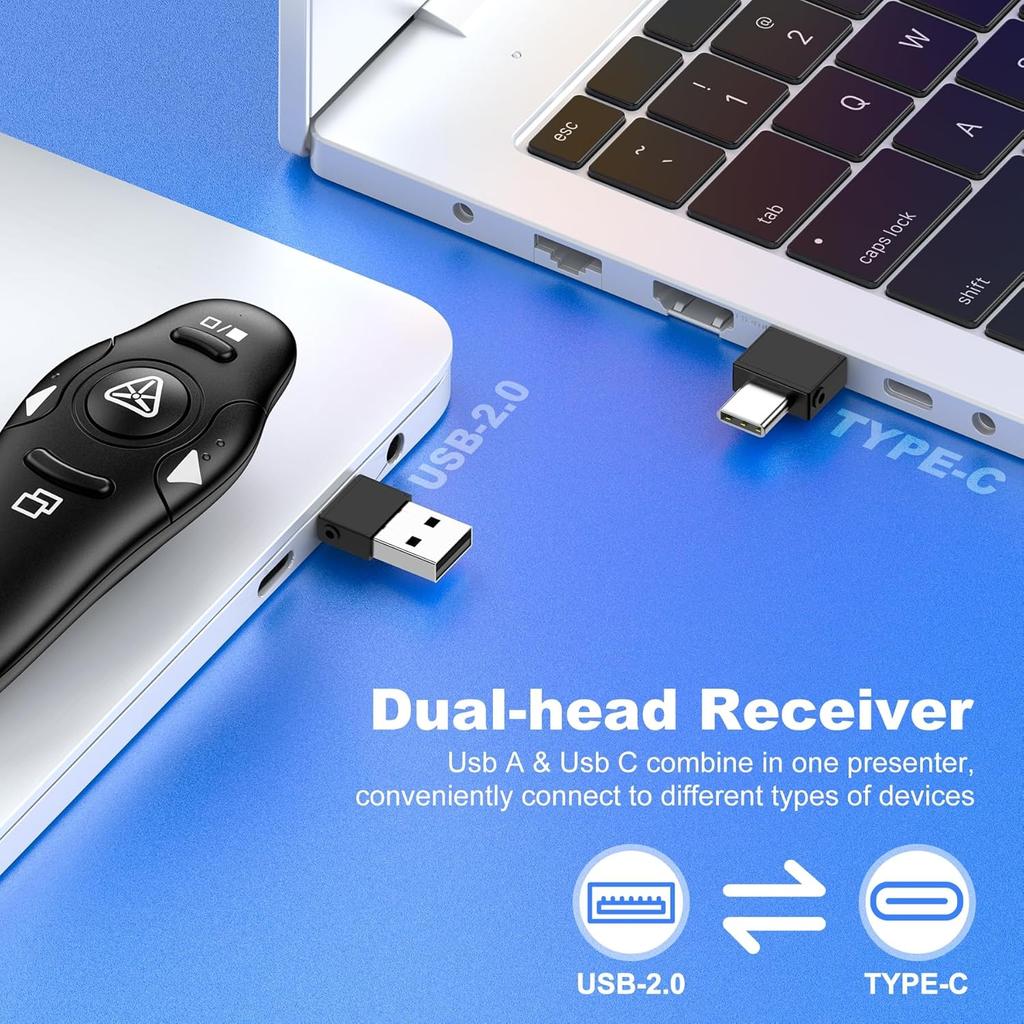 USB Type C Wireless Presenter Remote Clicker for Mac/Windows/Linux, Computer/Laptop, Google Slide/PPT/Keynote