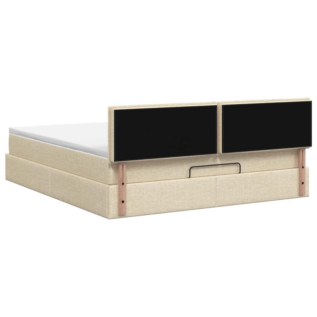 Ottoman Bed with Mattress and LED Cream 140 x 190 cm Fabric