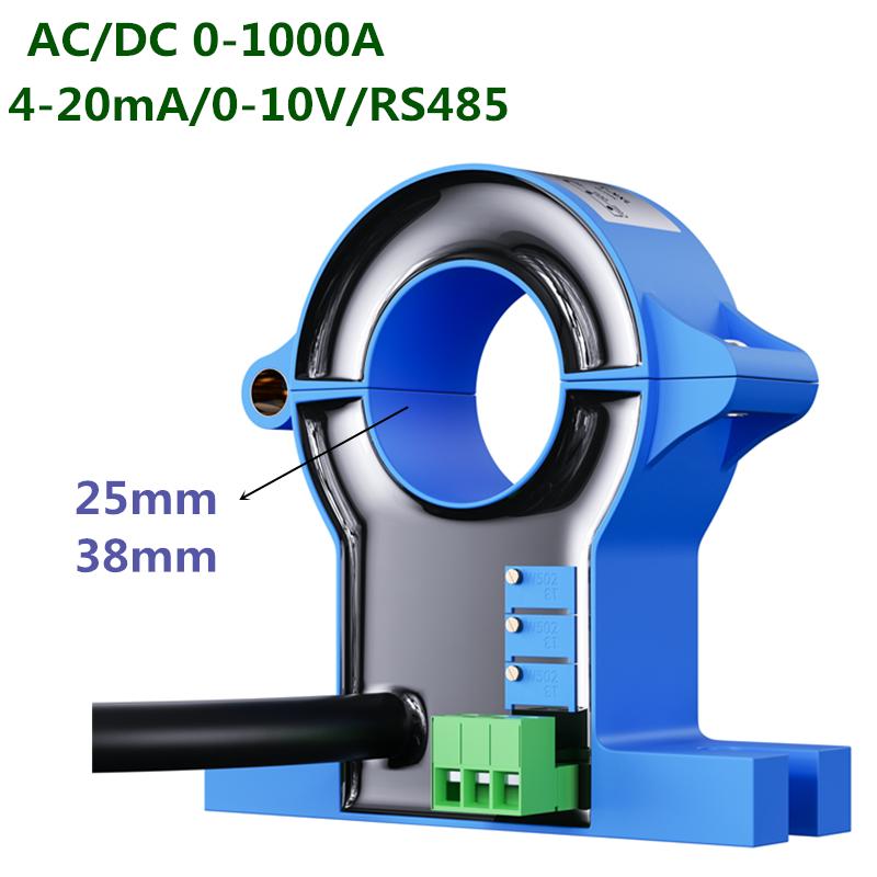Split Core AC/DC Current Transmitter 30A 50A 100A 1000A Hall Current Sensor Transducer 25mm  0-10V 4-20mA Current Transmitter