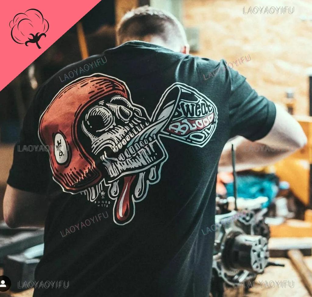 Cool Biker Drinking Beer Skull Graphic Men Cotton T - Shirts Summer Punk Rock Clothes Halloween Party Tops Ropa Hombre Camisetas