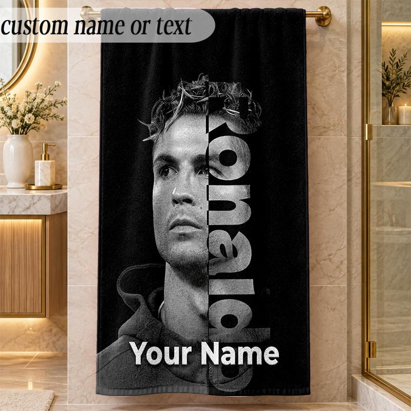 Beach TowelCristiano Ronaldo Custom Name Text Personalized Soft Towel for Beach Pool Indoor Home Decor Gift