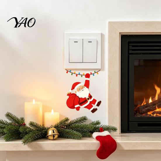 Decorative Outlet Cover Stickers Santa Claus on Swing Switch Sticker, PVC Wall Decal, Holiday Home Decor Accessories Removable Self-adhesive Light