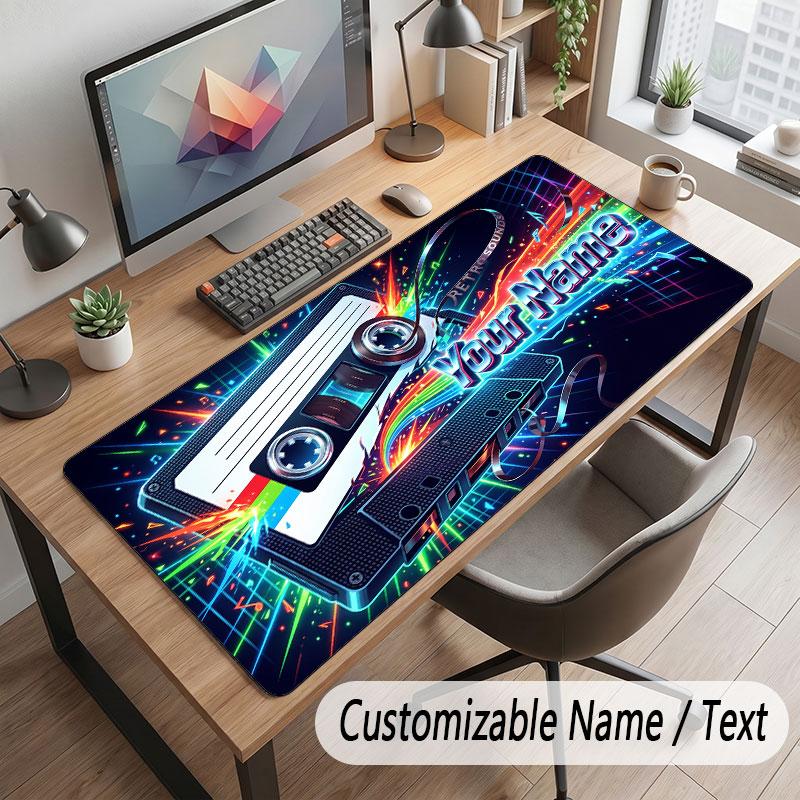 Neon Colorful Theme Customized Mouse Pad Personalized Print Name Text Desk Mat For Home Office Table Decor