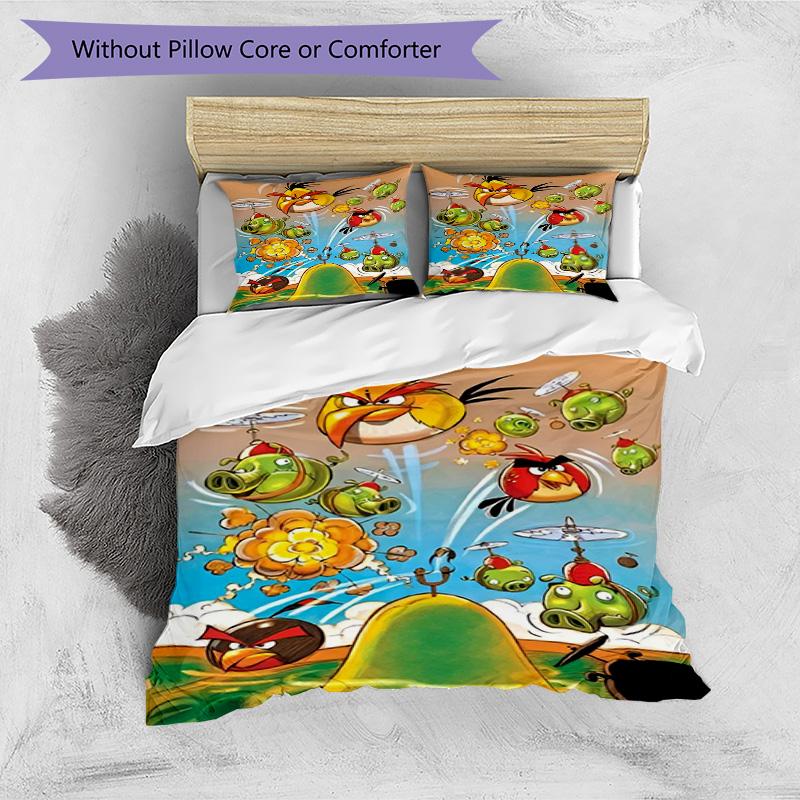3pcs Duvet Cover Set (1*Duvet Cover + 2*Pillowcase, Without Core), Angry Birds Print Bedding Set, Bedroom Decor, All‑Season, Birthday Gift