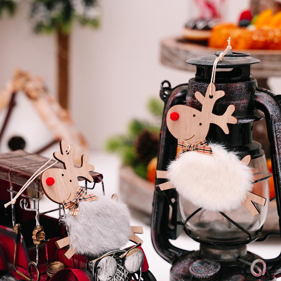 Christmas Elk Hanging Ornament Gifts Wooden Reindeer Plush Pendants Christmas Tree Decor
