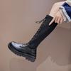 Fashion Shoes for Woman Lace-up Footwear Elastic Black Women's Boots Winter Knee High Shaft Sock Long with Laces Comfortable and Elegant